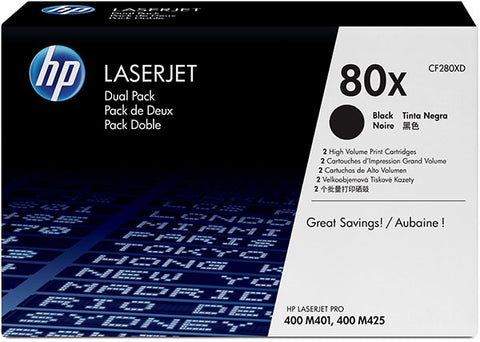 HP 80X (CF280XD) Black High Yield 2-pack Original LaserJet Toner Cartridges (6,900 x 2 Yield)